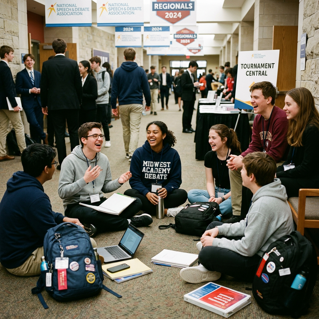 Young debaters laughing together at tournament